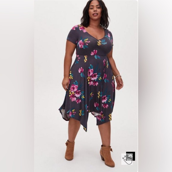 torrid Dresses & Skirts - Torrid - NWT - Midi Jersey Skater Dress - Floral Grey - 1X